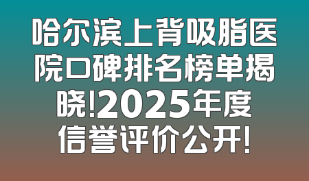 哈尔滨上背吸脂医院口碑排名榜单揭晓！2025年度信誉评价公开！