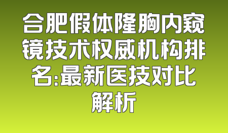 合肥假体隆胸内窥镜技术权威机构排名：最新医技对比解析