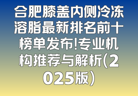 合肥膝盖内侧冷冻溶脂最新排名前十榜单发布！专业机构推荐与解析（2025版）