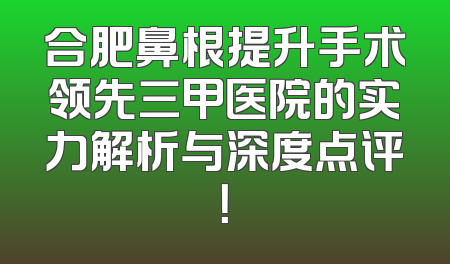 合肥鼻根提升手术领先三甲医院的实力解析与深度点评！