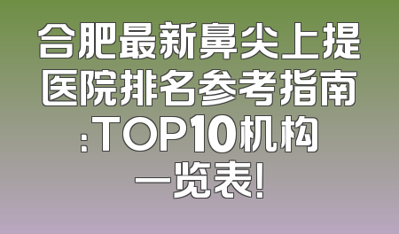 合肥最新鼻尖上提医院排名参考指南：TOP10机构一览表！
