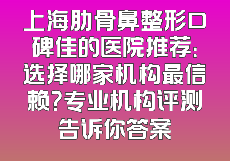 上海肋骨鼻整形口碑佳的医院推荐：选择哪家机构最信赖？专业机构评测告诉你答案