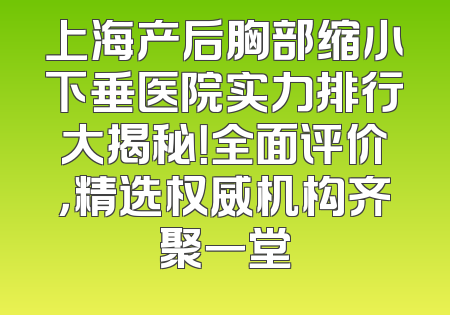 上海产后胸部缩小下垂医院实力排行大揭秘！全面评价，精选权威机构齐聚一堂