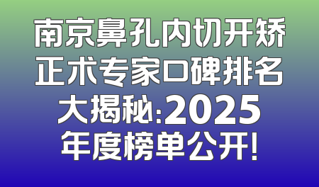 南京鼻孔内切开矫正术专家口碑排名大揭秘：2025年度榜单公开！