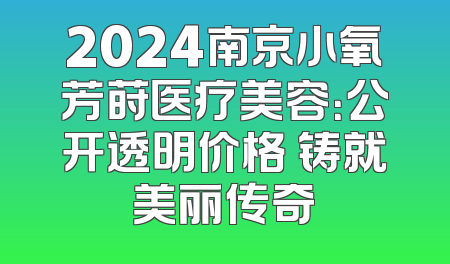 2024南京小氧芳莳医疗美容：公开透明价格 铸就美丽传奇