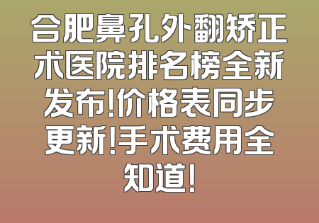 合肥鼻孔外翻矫正术医院排名榜全新发布！价格表同步更新！手术费用全知道！