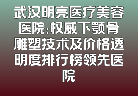 武汉明亮医疗美容医院：权威下颚骨雕塑技术及价格透明度排行榜领先医院