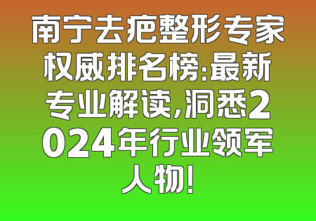 南宁去疤整形专家权威排名榜：最新专业解读，洞悉2024年行业领军人物！