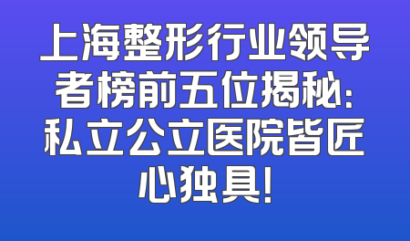 上海整形行业领导者榜前五位揭秘：私立公立医院皆匠心独具！