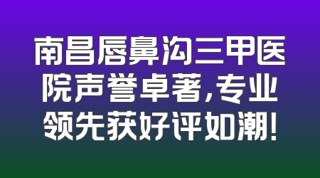 南昌唇鼻沟三甲医院声誉卓著，专业领先获好评如潮！