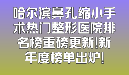 哈尔滨鼻孔缩小手术热门整形医院排名榜重磅更新！新年度榜单出炉！