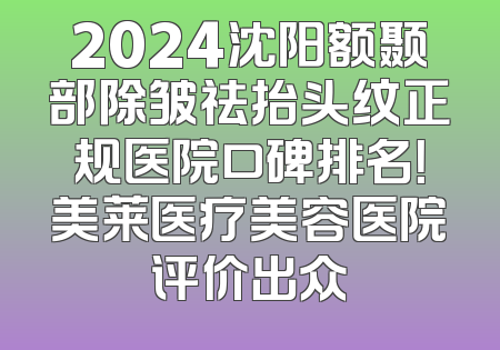 2024沈阳额颞部除皱祛抬头纹正规医院口碑排名！美莱医疗美容医院评价出众