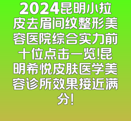 2024昆明小拉皮去眉间纹整形美容医院综合实力前十位点击一览！昆明希悦皮肤医学美容诊所效果接近满分！