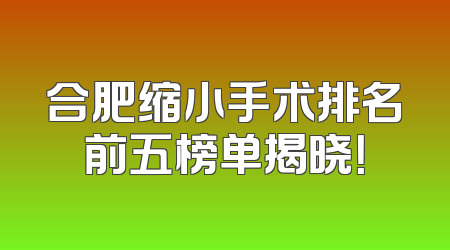 合肥缩小手术排名前五榜单揭晓！