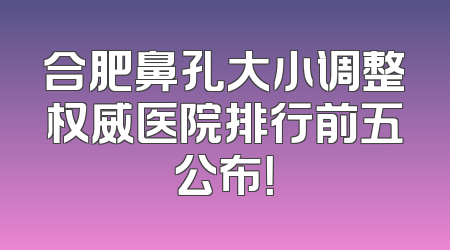 合肥鼻孔大小调整权威医院排行前五公布！