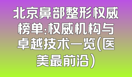 北京鼻部整形权威榜单：权威机构与卓越技术一览（医美最前沿）