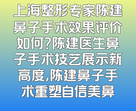 上海整形专家陈建鼻子手术效果评价如何？陈建医生鼻子手术技艺展示新高度，陈建鼻子手术重塑自信美鼻