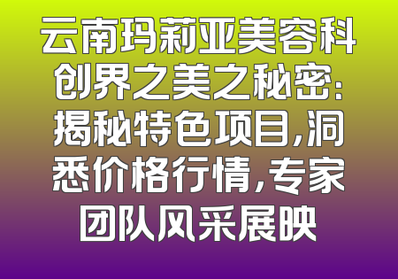 云南玛莉亚美容科创界之美之秘密：揭秘特色项目，洞悉价格行情，专家团队风采展映