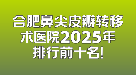 合肥鼻尖皮瓣转移术医院2025年排行前十名！