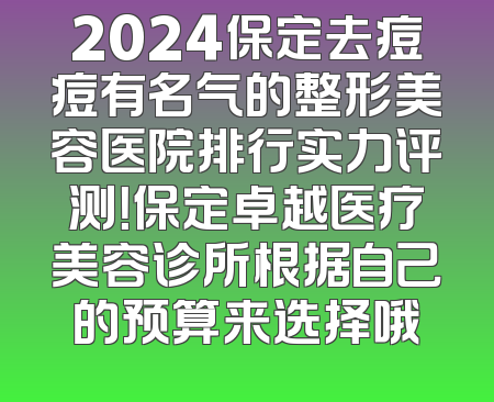 2024保定去痘痘有名气的整形美容医院排行实力评测！保定卓越医疗美容诊所根据自己的预算来选择哦