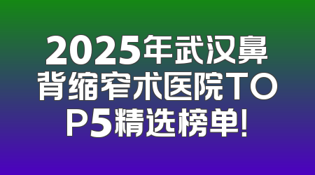 2025年武汉鼻背缩窄术医院TOP5精选榜单！