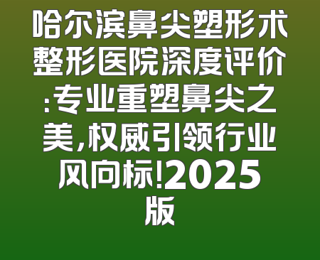 哈尔滨鼻尖塑形术整形医院深度评价：专业重塑鼻尖之美，权威引领行业风向标！2025版