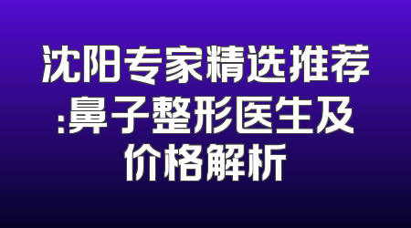 沈阳专家精选推荐：鼻子整形医生及价格解析