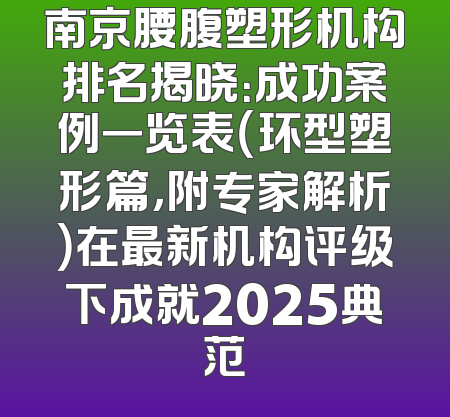 南京腰腹塑形机构排名揭晓：成功案例一览表（环型塑形篇，附专家解析）在最新机构评级下成就2025典范