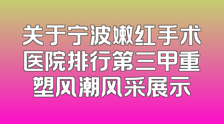 关于宁波嫩红手术医院排行第三甲重塑风潮风采展示
