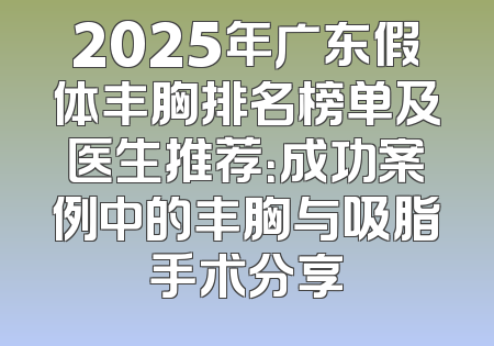 2025年广东假体丰胸排名榜单及医生推荐：成功案例中的丰胸与吸脂手术分享