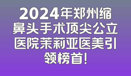 2024年郑州缩鼻头手术顶尖公立医院茉莉亚医美引领榜首！