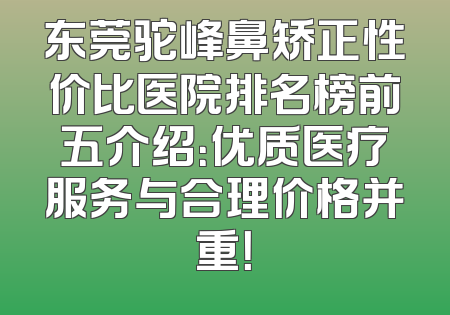 东莞驼峰鼻矫正性价比医院排名榜前五介绍：优质医疗服务与合理价格并重！
