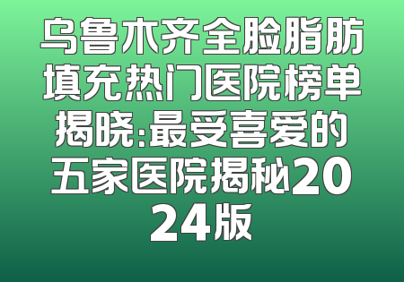 乌鲁木齐全脸脂肪填充热门医院榜单揭晓：最受喜爱的五家医院揭秘2024版