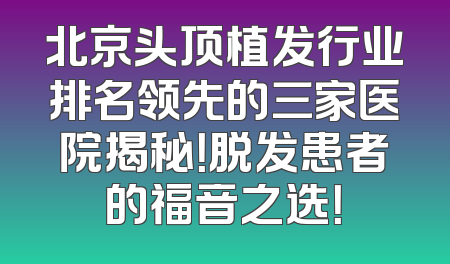 北京头顶植发行业排名领先的三家医院揭秘！脱发患者的福音之选！