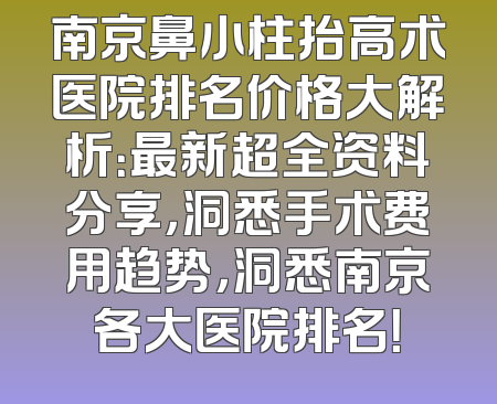 南京鼻小柱抬高术医院排名价格大解析：最新超全资料分享，洞悉手术费用趋势，洞悉南京各大医院排名！