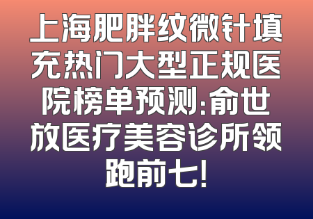 上海肥胖纹微针填充热门大型正规医院榜单预测：俞世放医疗美容诊所领跑前七！