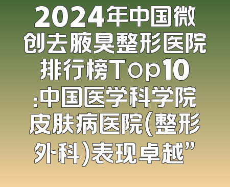 2024年中国微创去腋臭整形医院排行榜Top10：中国医学科学院皮肤病医院（整形外科）表现卓越”