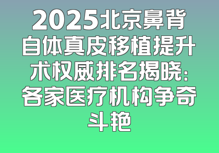 2025北京鼻背自体真皮移植提升术权威排名揭晓：各家医疗机构争奇斗艳