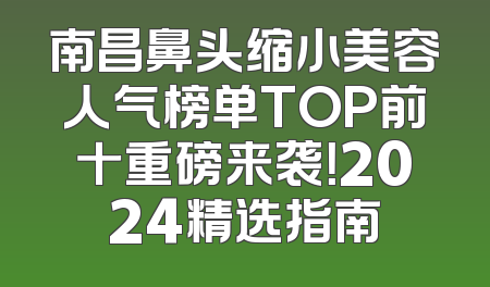 南昌鼻头缩小美容人气榜单TOP前十重磅来袭！2024精选指南