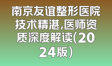 南京友谊整形医院技术精湛，医师资质深度解读（2024版）