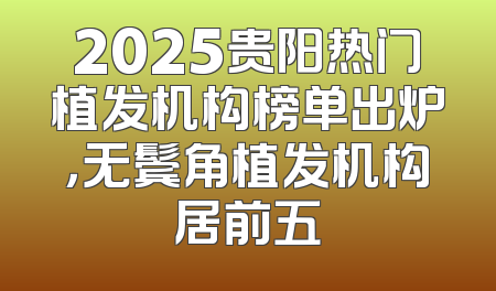 2025贵阳热门植发机构榜单出炉，无鬓角植发机构居前五