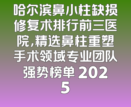 哈尔滨鼻小柱缺损修复术排行前三医院，精选鼻柱重塑手术领域专业团队强势榜单 2025