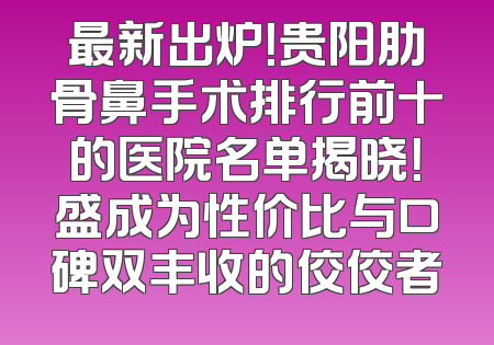 最新出炉！贵阳肋骨鼻手术排行前十的医院名单揭晓！盛成为性价比与口碑双丰收的佼佼者