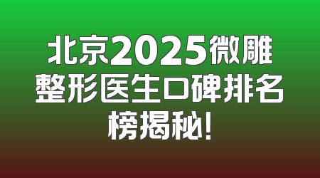北京2025微雕整形医生口碑排名榜揭秘！
