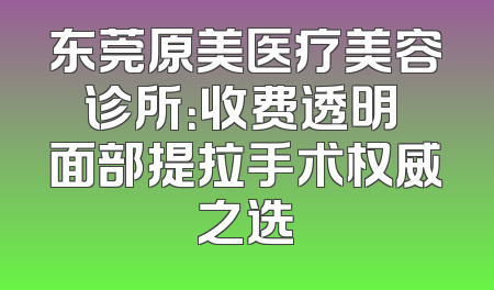 东莞原美医疗美容诊所：收费透明 面部提拉手术权威之选