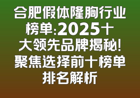 合肥假体隆胸行业榜单：2025十大领先品牌揭秘！聚焦选择前十榜单排名解析