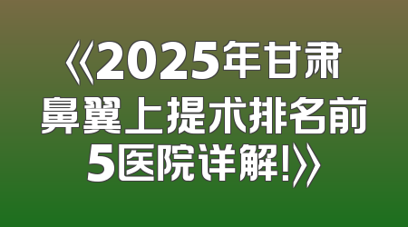 《2025年甘肃鼻翼上提术排名前5医院详解！》