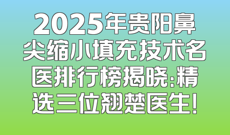 2025年贵阳鼻尖缩小填充技术名医排行榜揭晓：精选三位翘楚医生！