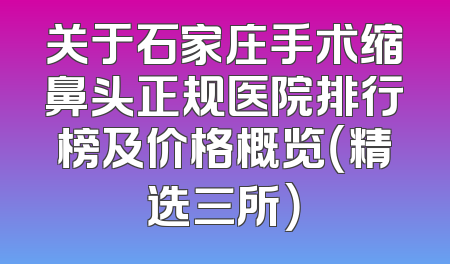 关于石家庄手术缩鼻头正规医院排行榜及价格概览（精选三所）