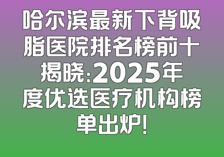 哈尔滨最新下背吸脂医院排名榜前十揭晓：2025年度优选医疗机构榜单出炉！